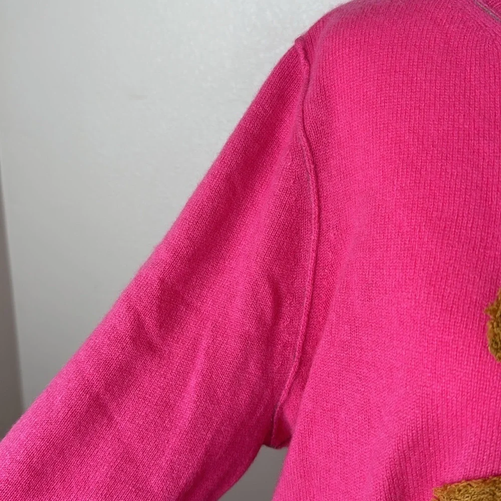 Lisa Todd Teddy Bear Graphic Intarsia Cashmere Sweater – Bright Pink – Size XL